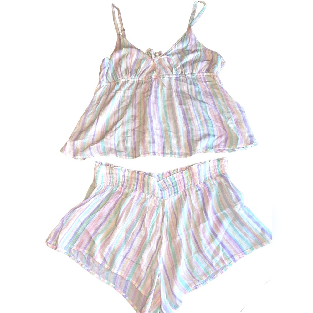 Nordstrom BP Brand Pastel Striped Two-Piece Shorts Outfit Women’s Sz Large NWOT